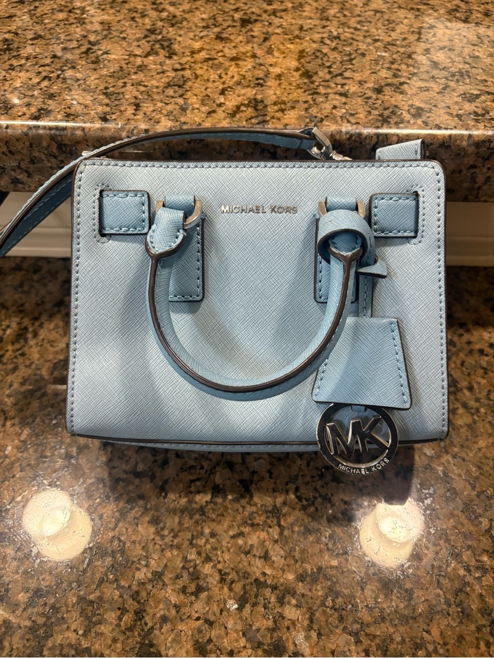 Michael Kors Light Blue Mini Dillon Saffiano Leather Satchel